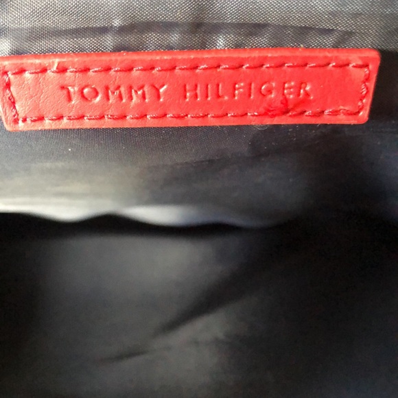 TOMMY HILFIGER black and taupe colored monogram large laptop tote bag. - Picture 9 of 13